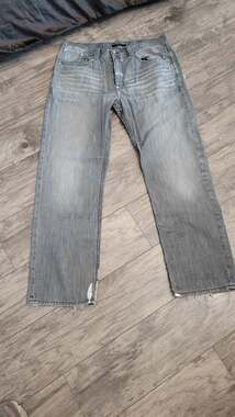 Sean John Men's Jeans Size 38x33 Gray Blue Wash Distressed Paint Splatter Denim